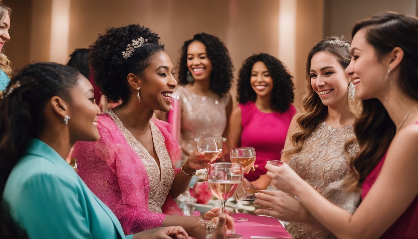 a group of women are sitting around a table drinking wine .