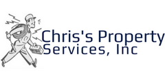 The logo for chris 's property services inc shows a man carrying a toolbox.