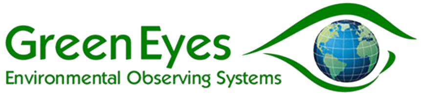 Green Eyes Environmental Observing Systems logo with earth globe in a green eye.