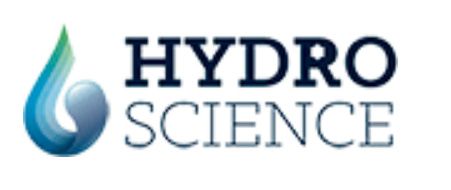 Logo of Hydro Science with a water droplet graphic and text.