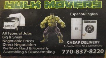 A business card for hulk movers in spanish and english