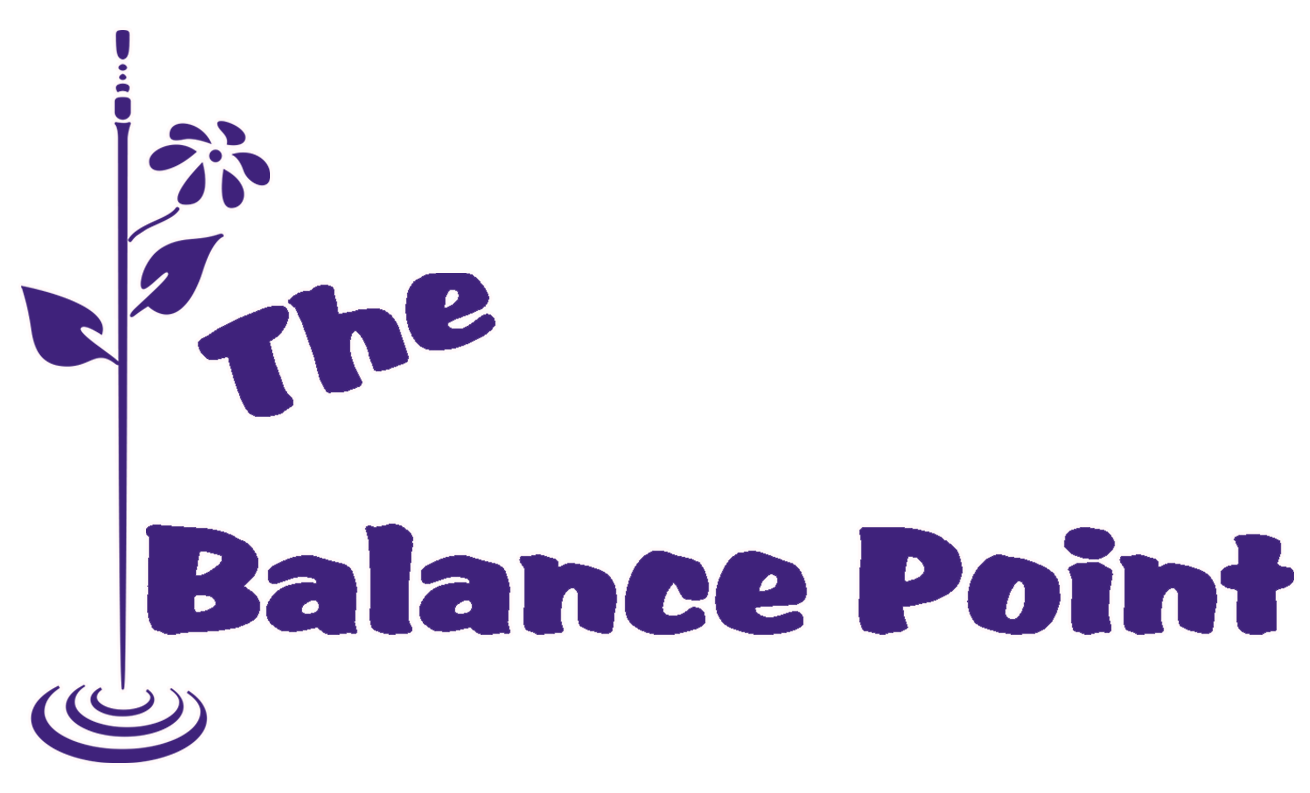 A logo for balance point acupuncture with a tree and a stick.