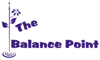 A logo for balance point acupuncture with a tree and a stick.