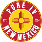 The logo for pure iv new mexico has a yellow cross in the center
