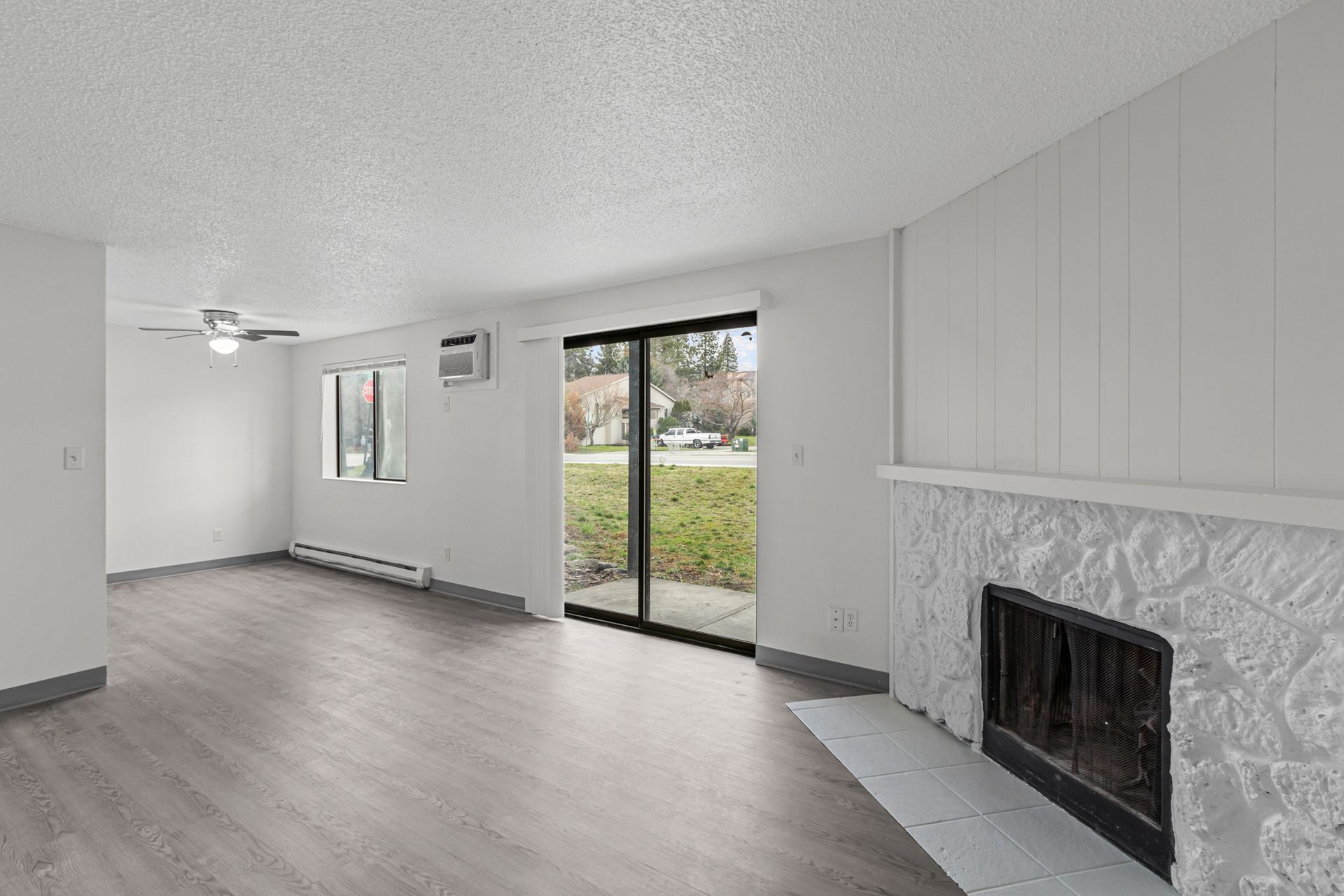 Houk 33 living room with fireplace