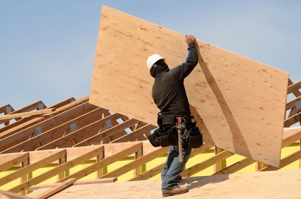 A Worker Is Carrying a Large Piece of Plywood — Trussframe in Moree, NSW