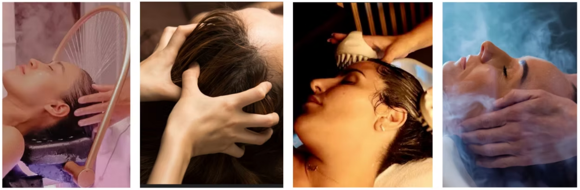 A woman is getting a massage on her head.