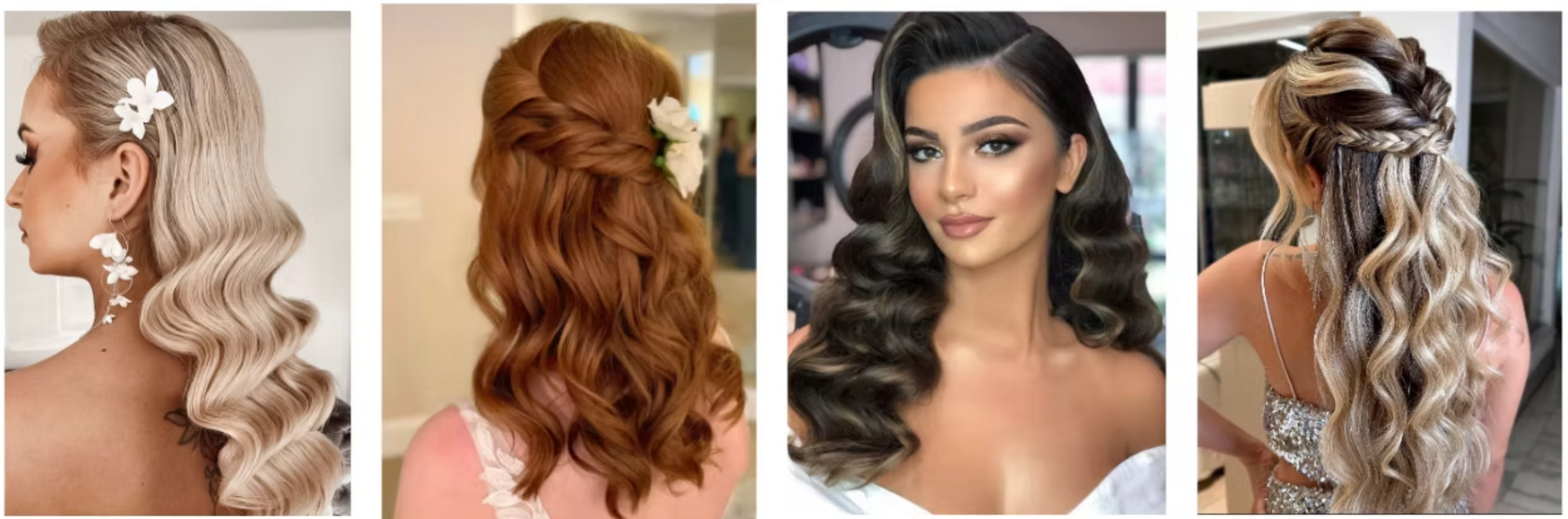 A collage of four pictures of women with different hairstyles.