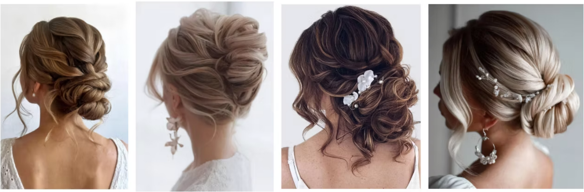 A collage of four pictures of different hairstyles for women.