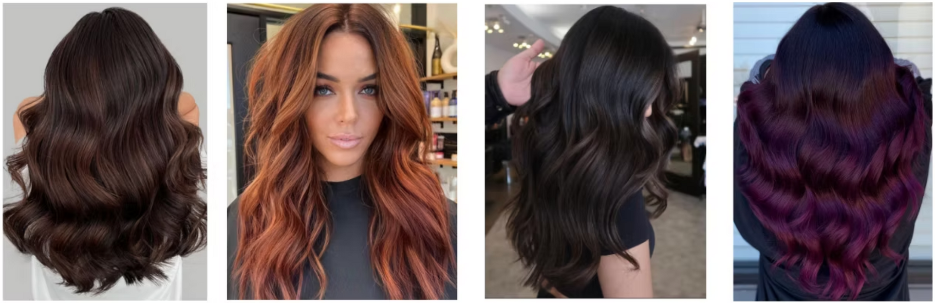 A collage of four pictures of women with different hair colors.