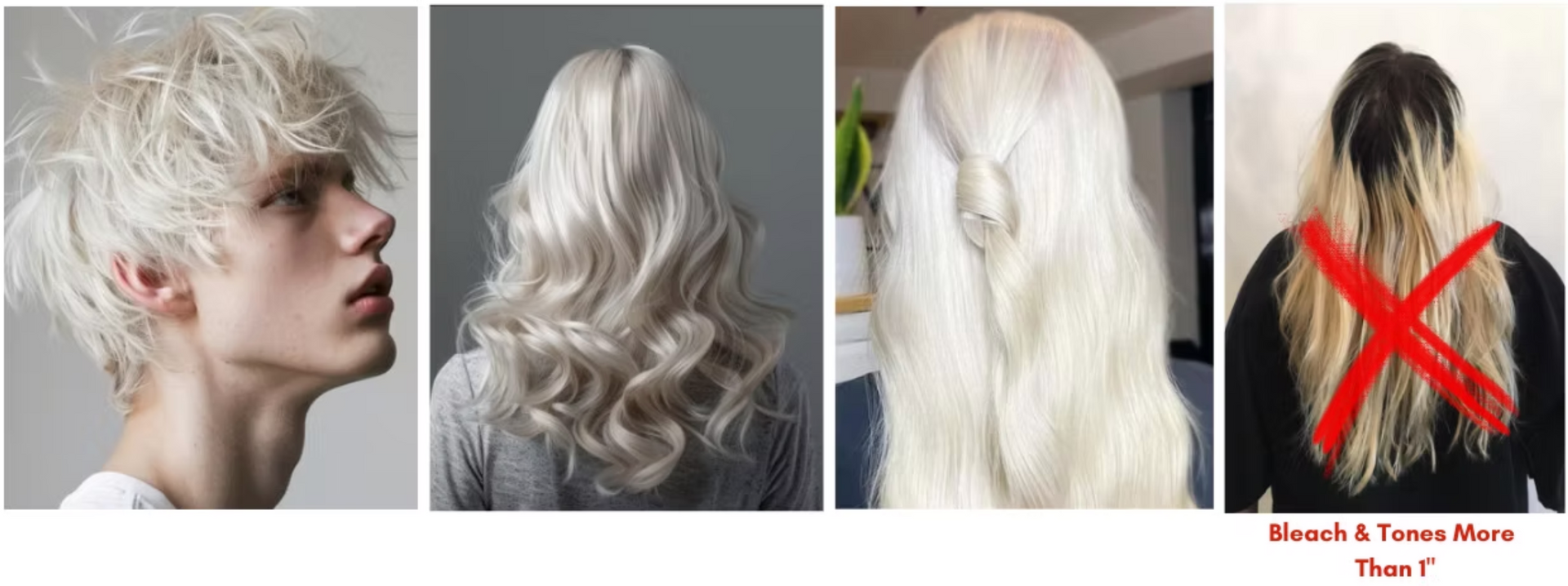 A collage of four pictures of people with white hair.