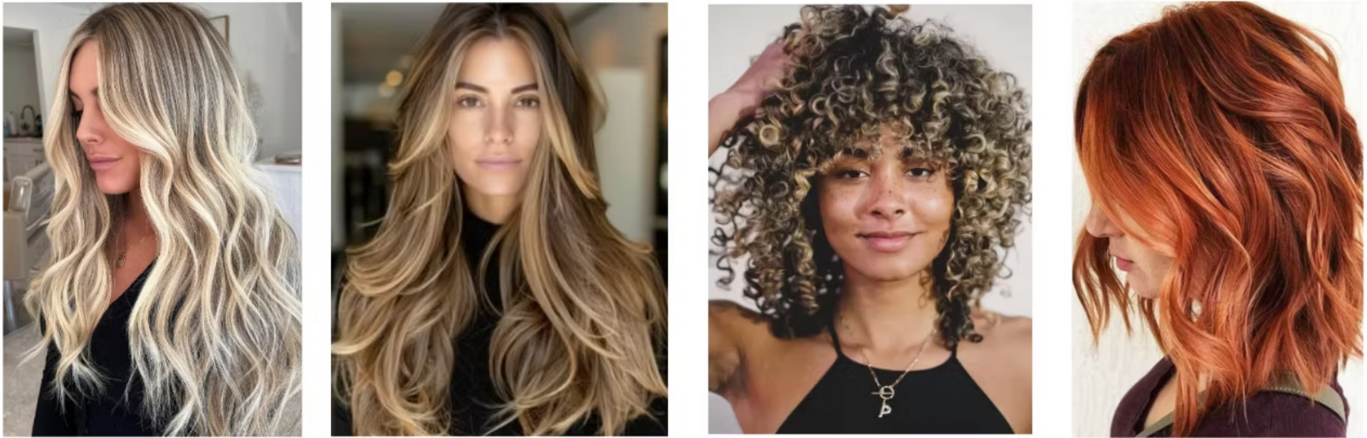 A collage of four pictures of women with different hairstyles.