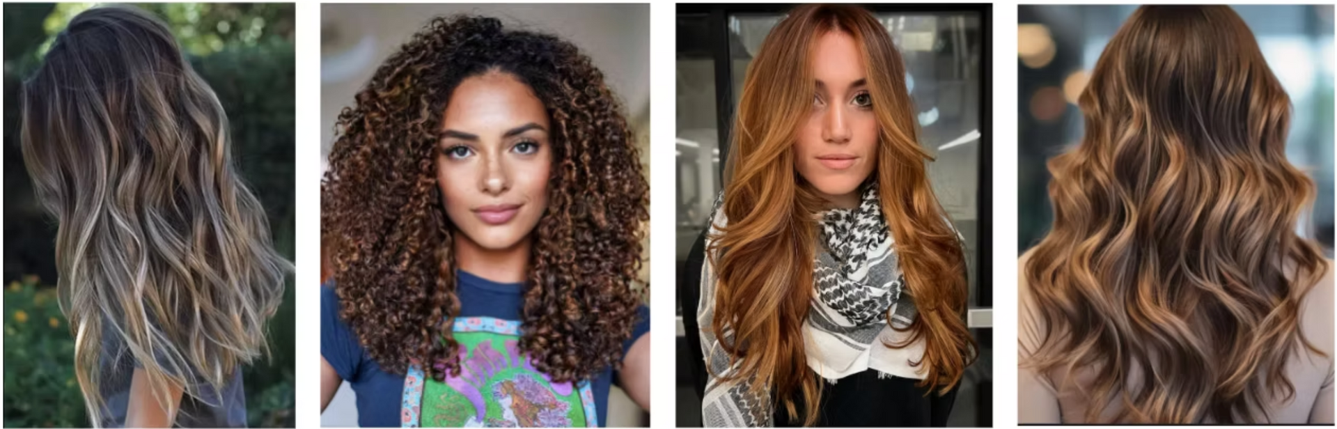 A collage of four pictures of women with different types of hair.
