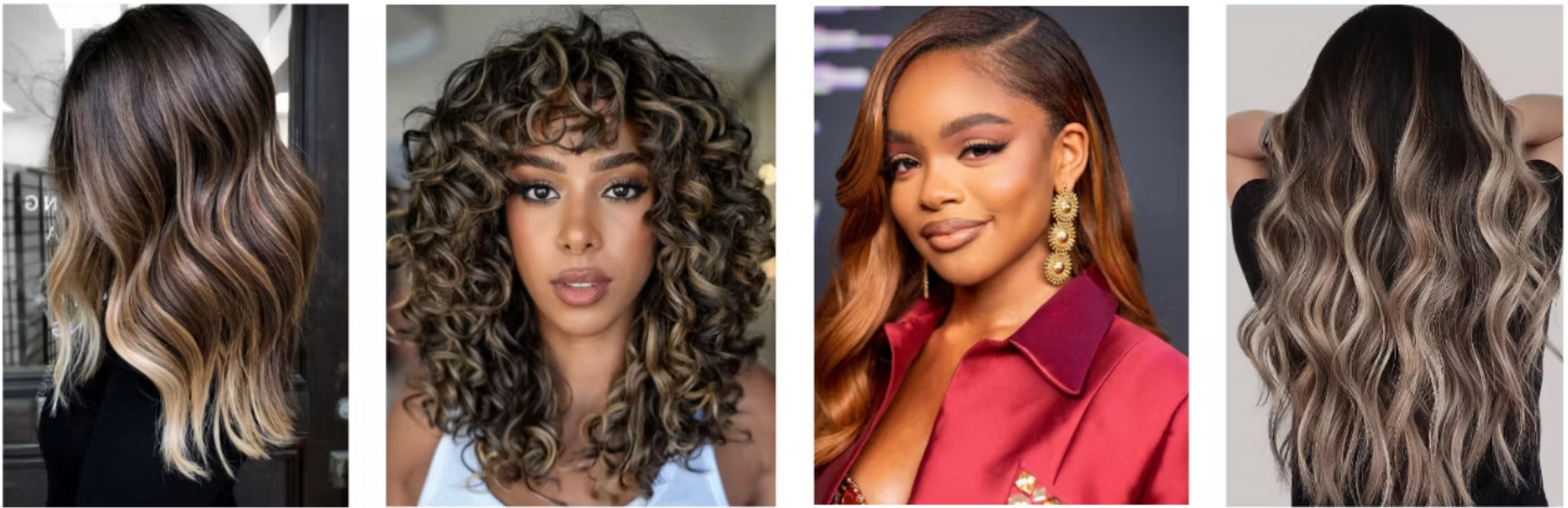 A collage of four pictures of women with different hairstyles.