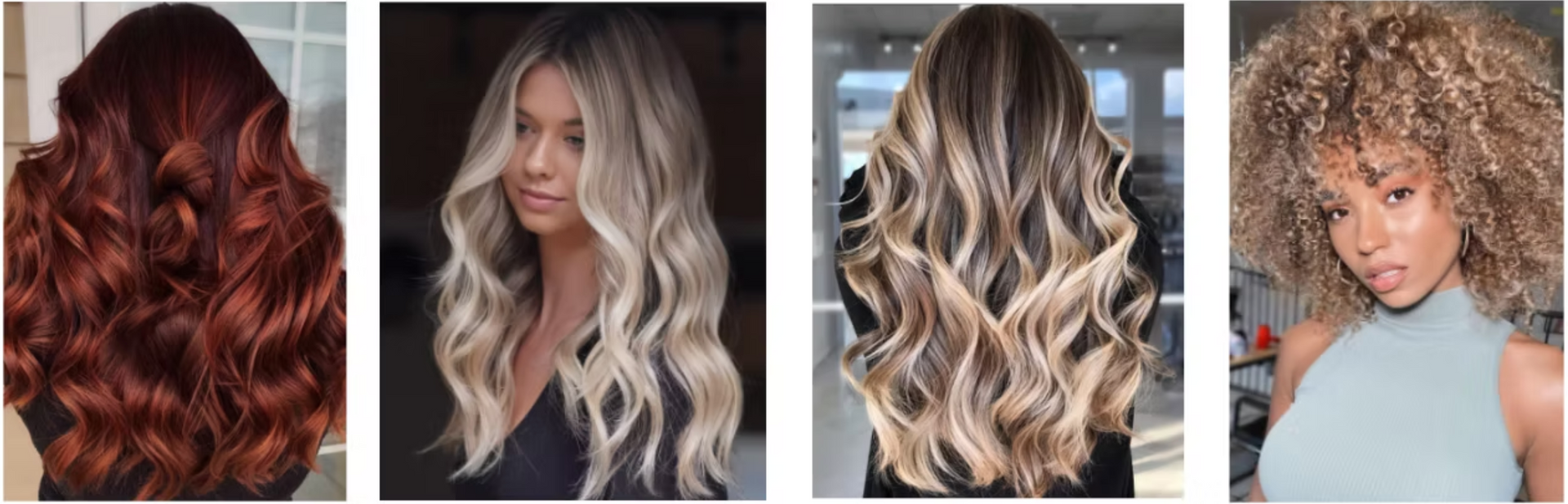 A collage of four pictures of women with different hairstyles.