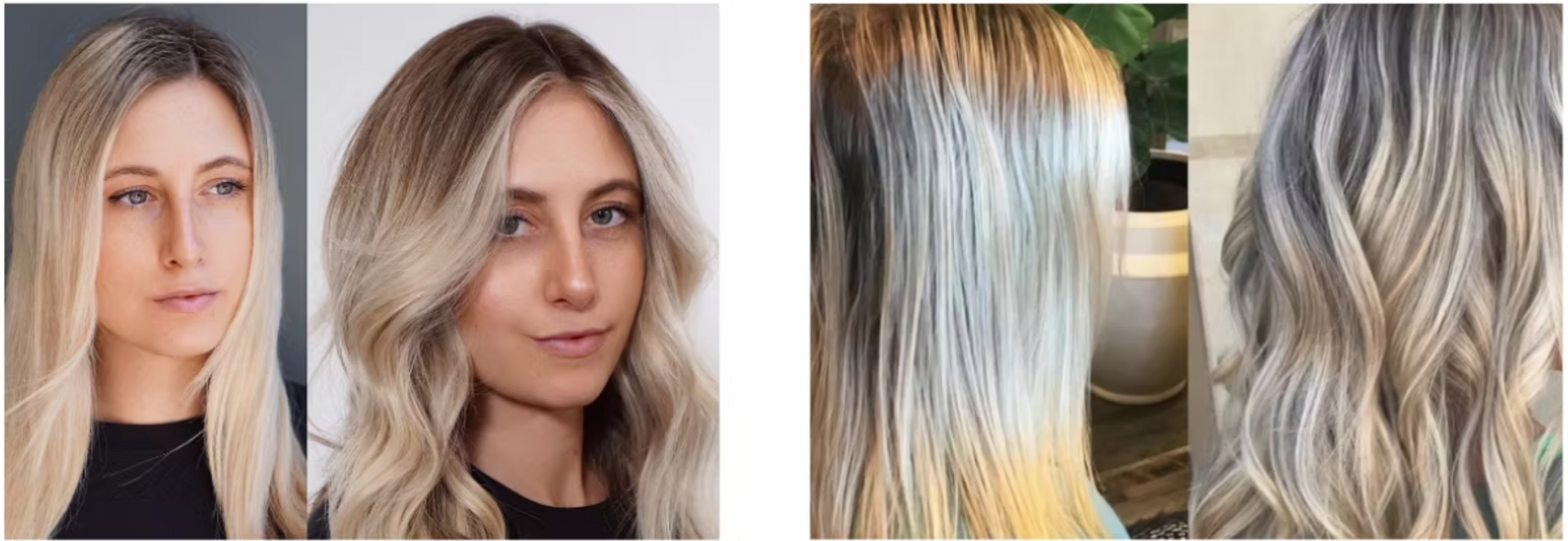 A collage of four pictures of a woman with blonde hair.