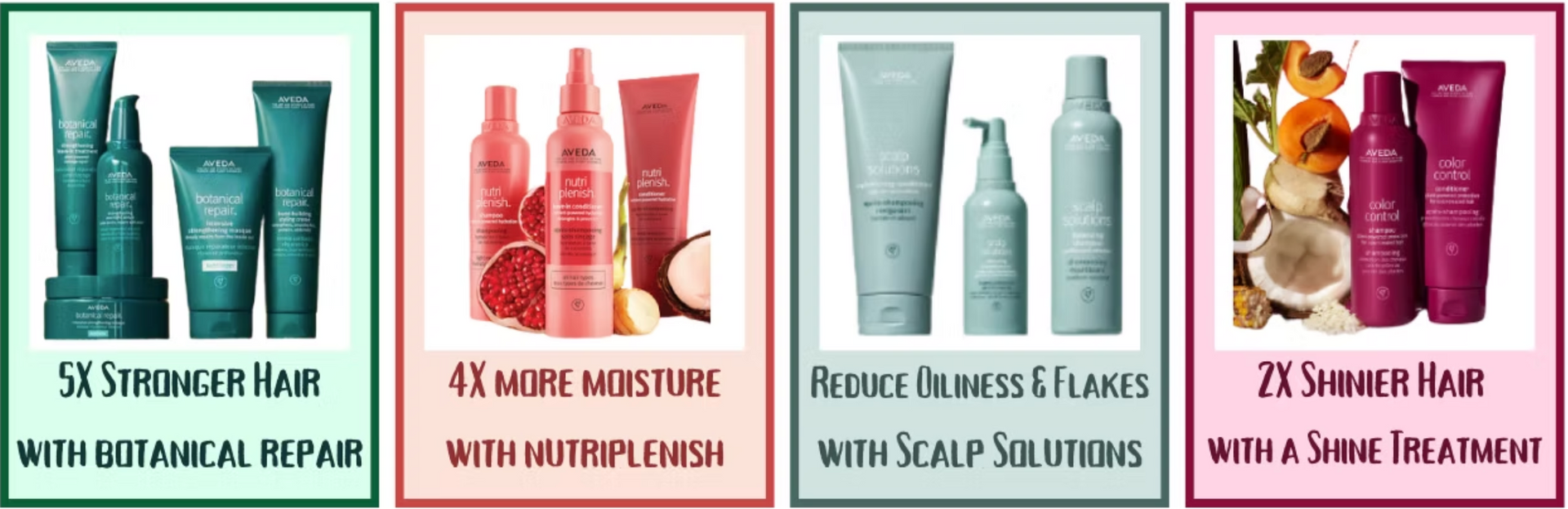 A row of advertisements for different hair products
