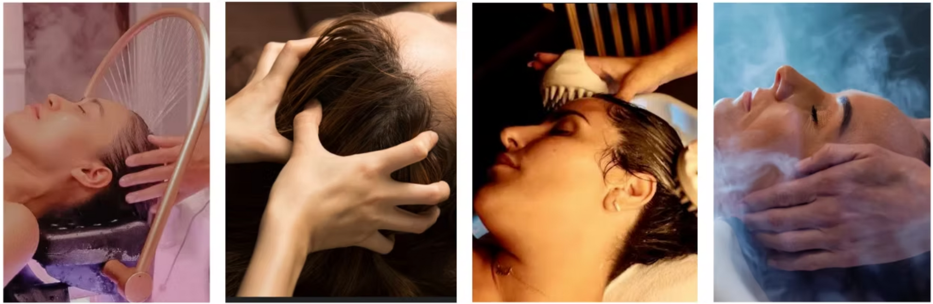A woman is getting a massage on her head.