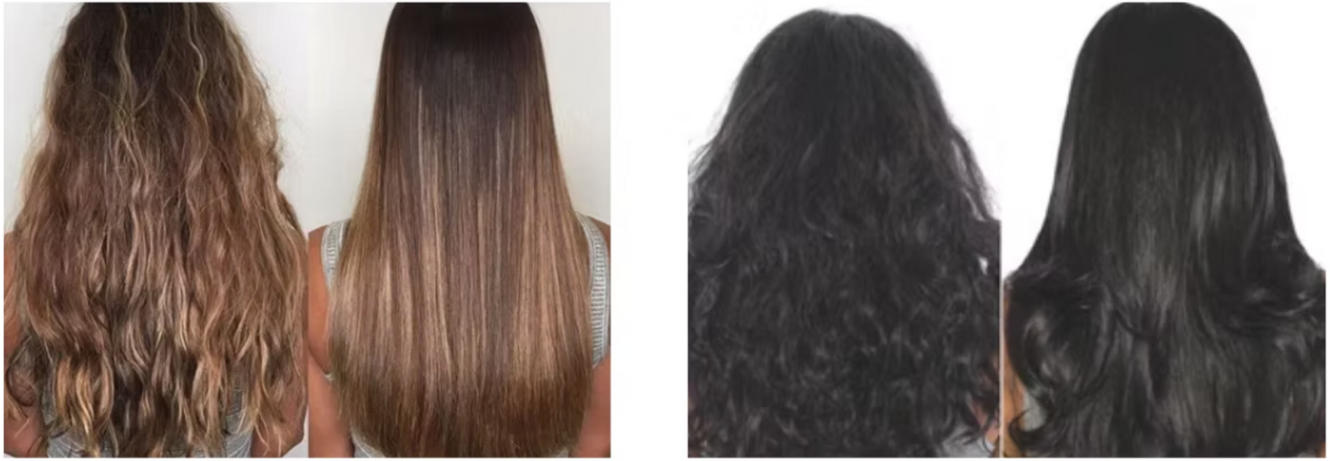A before and after picture of a woman 's hair.