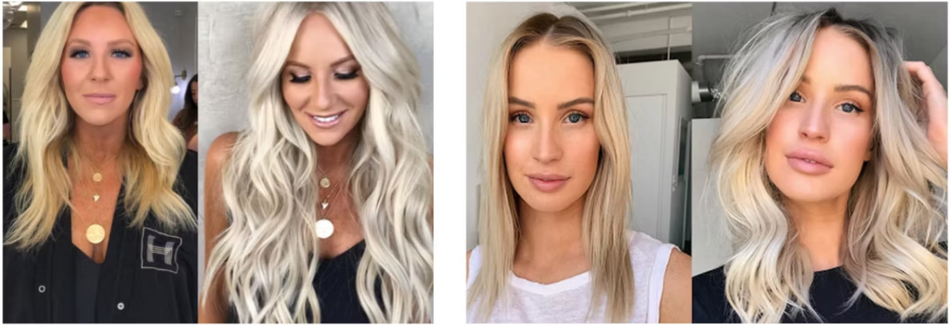 A collage of four pictures of women with blonde hair.