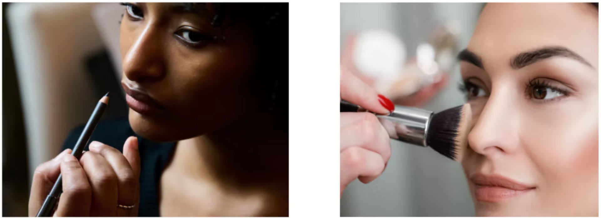 A woman is applying makeup to another woman 's face.
