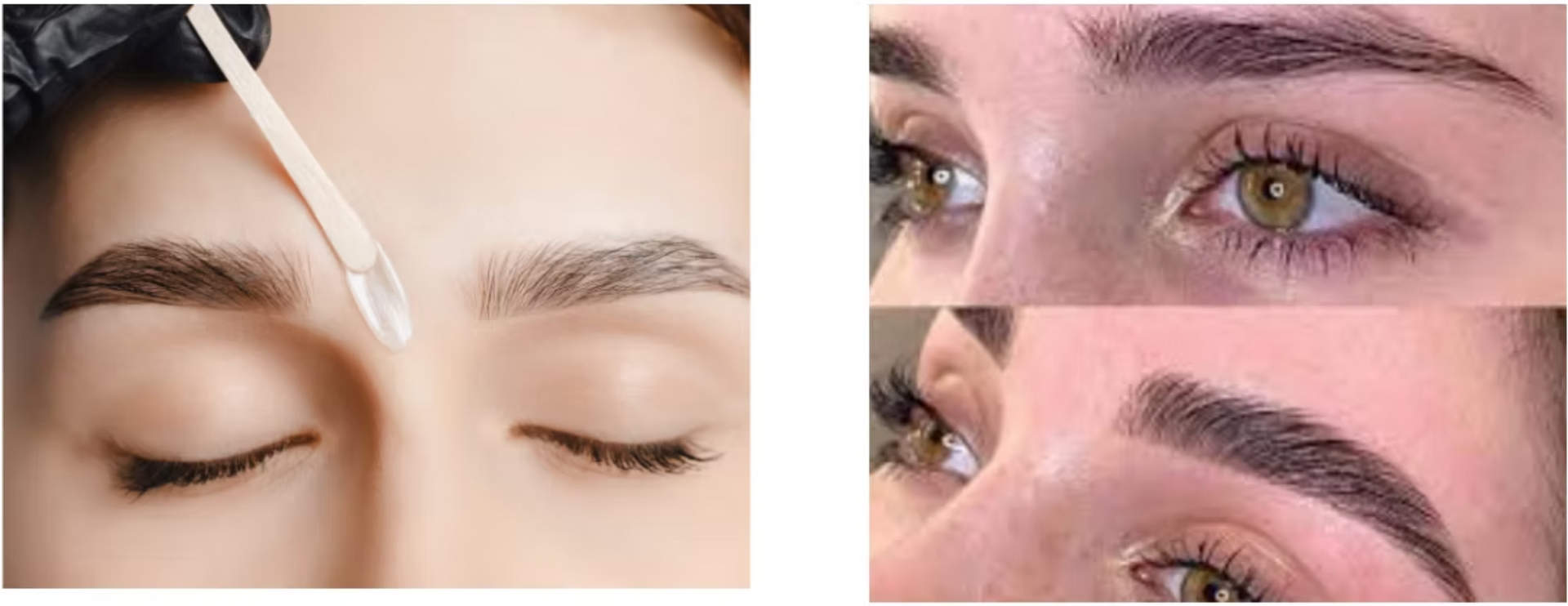 A close up of a woman 's eyebrows and a close up of a woman 's eyebrows.