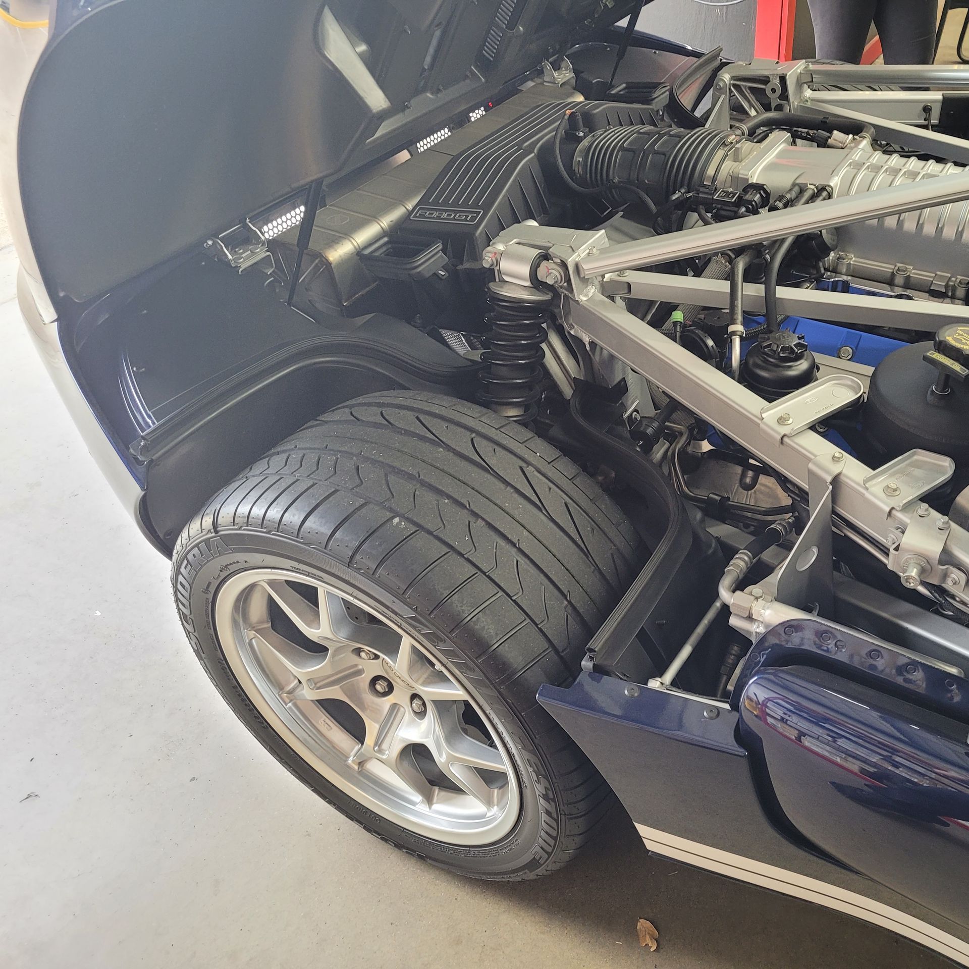 High end car getting suspension checked