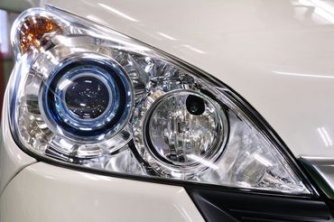 Polished headlight of the car