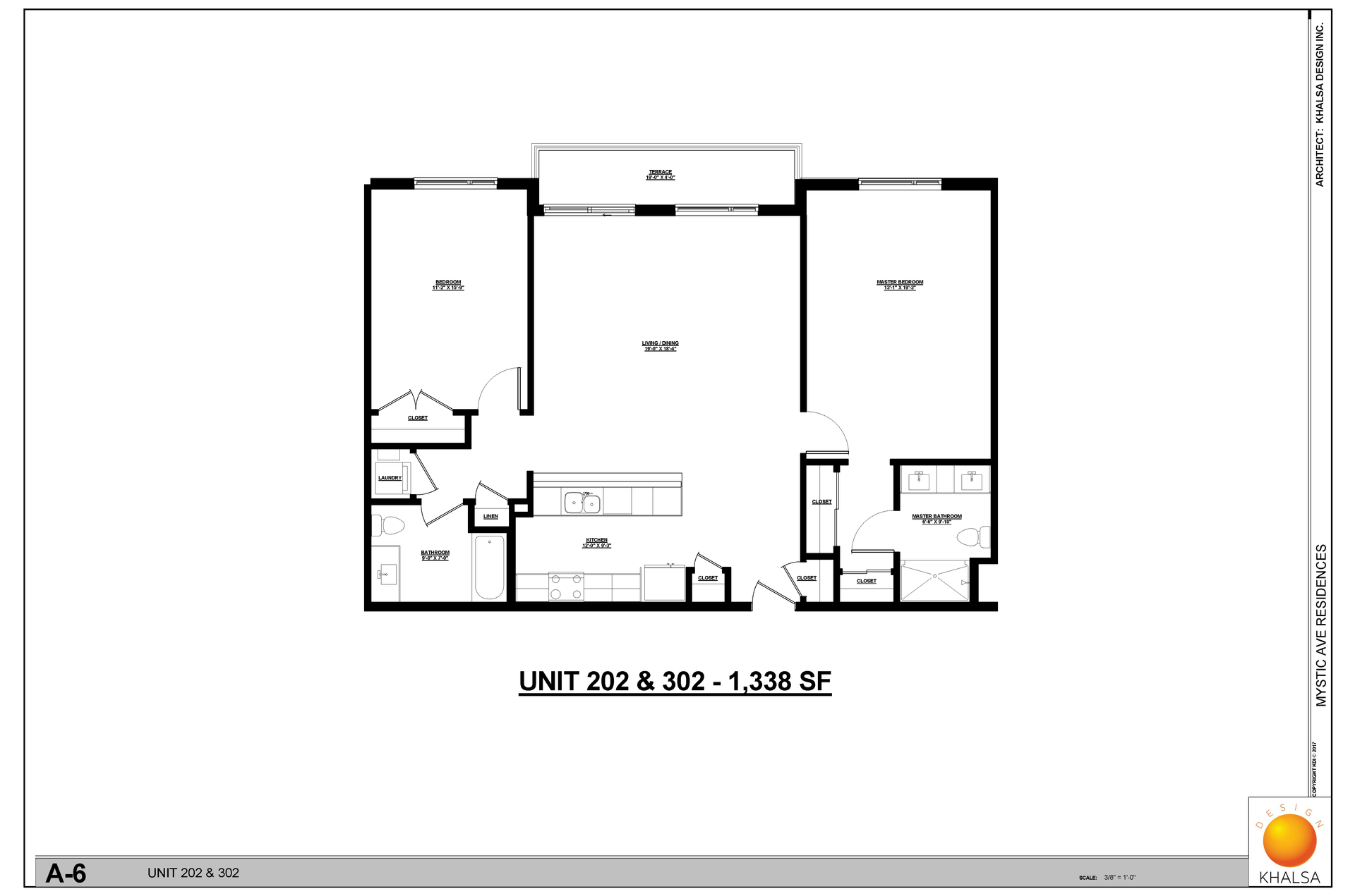 Floor plan: 2 Bed · 2 Bath
Unit 202 & 302 - 1,338 SF