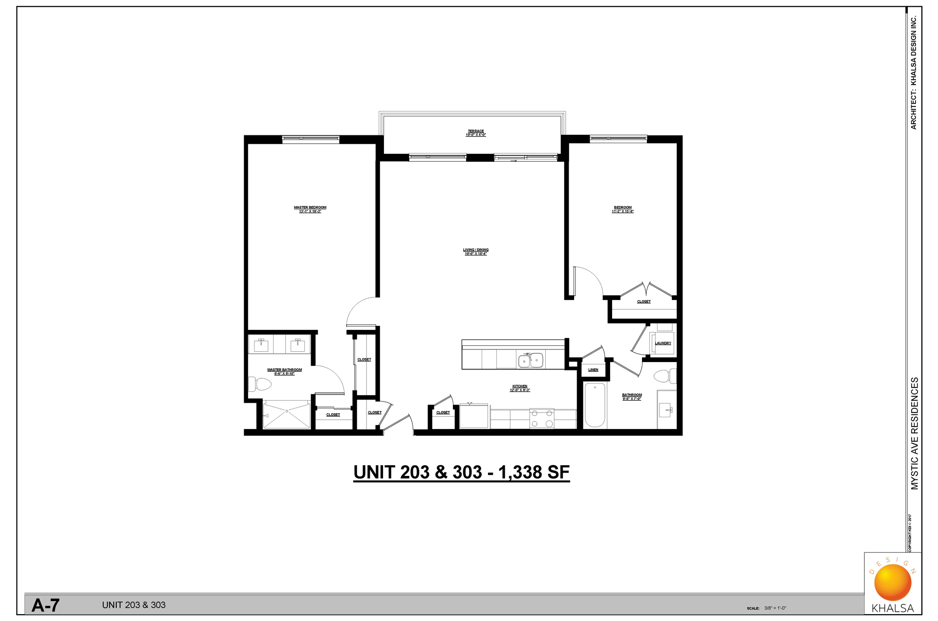 Floor plan: 2 Bed · 2 Bath
Unit 203 & 303 - 1,338 SF