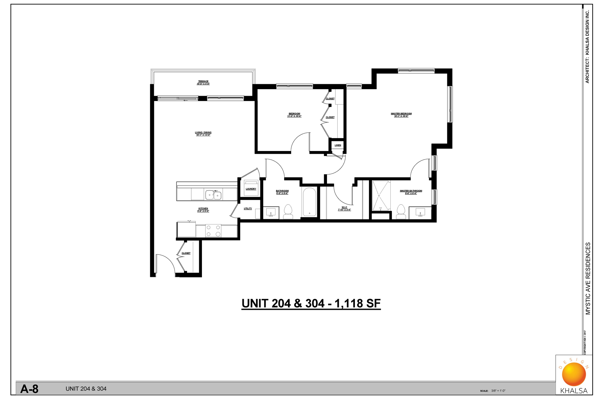 Floor plan: 2 Bed · 2 Bath
Unit 204 & 304 - 1,118 SF