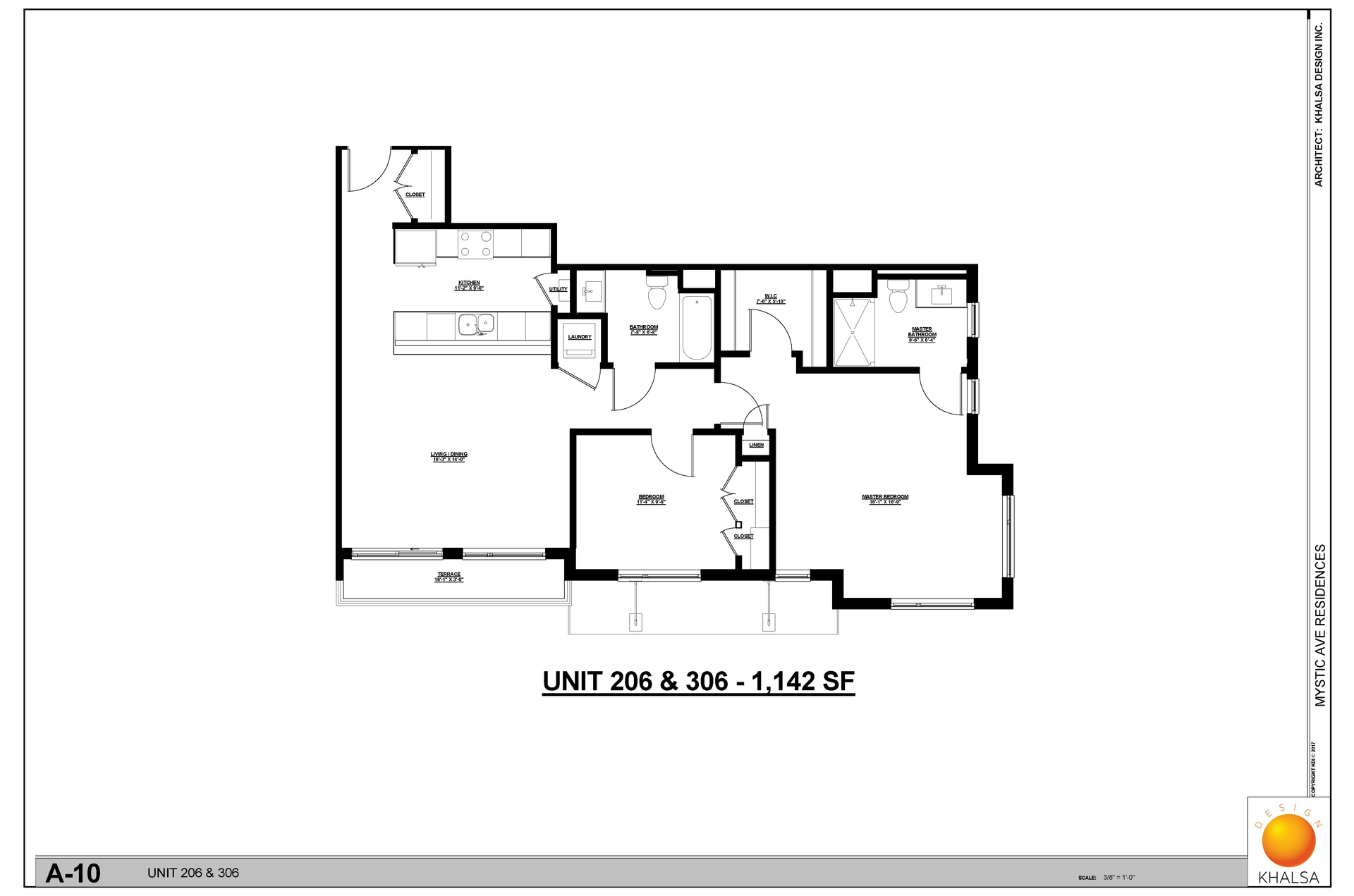 Floor plan: 2 Bed · 2 Bath
Unit 206 & 306 - 1,142 SF