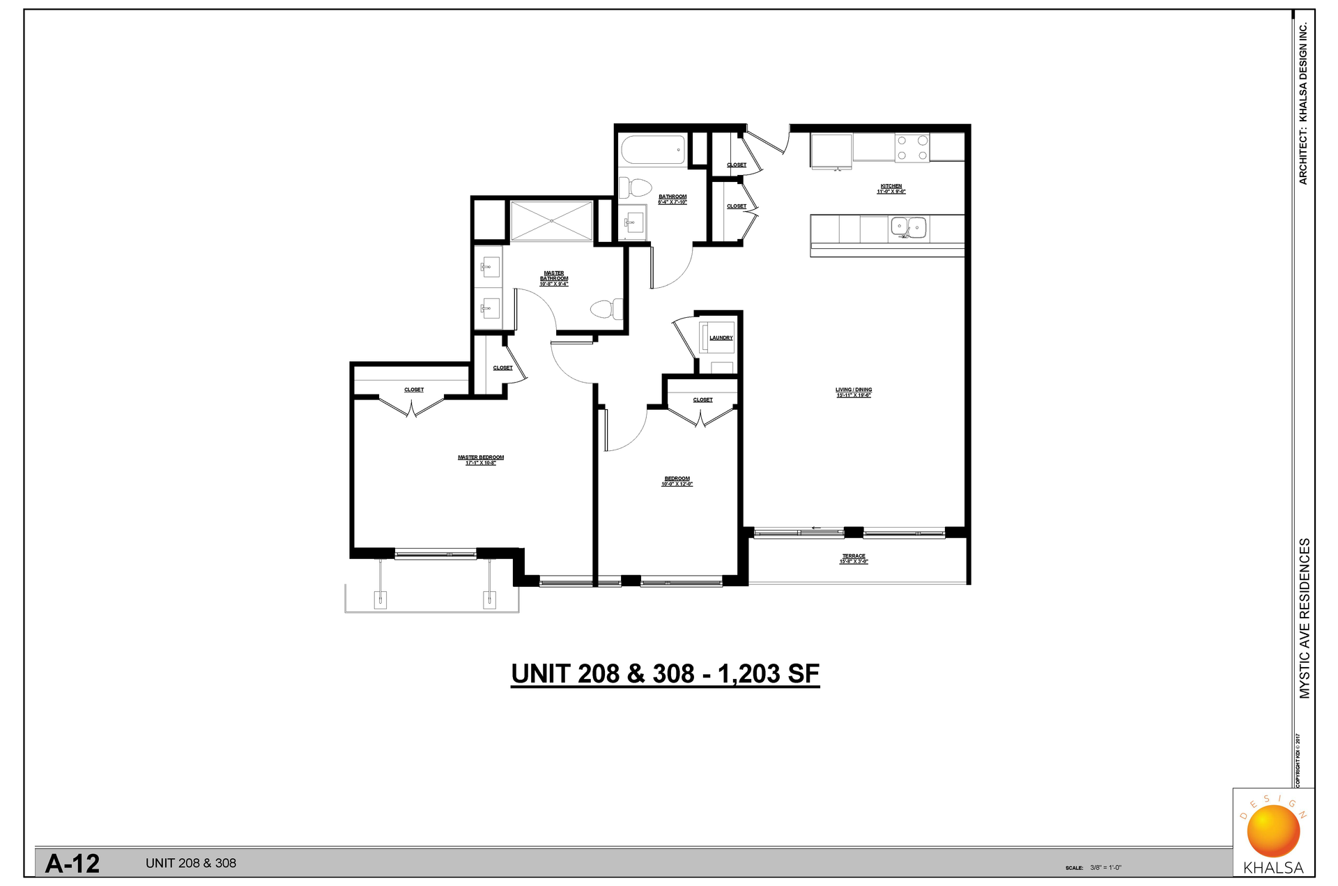 Floor plan: 2 Bed · 2 Bath
Unit 208 & 308 - 1,203 SF