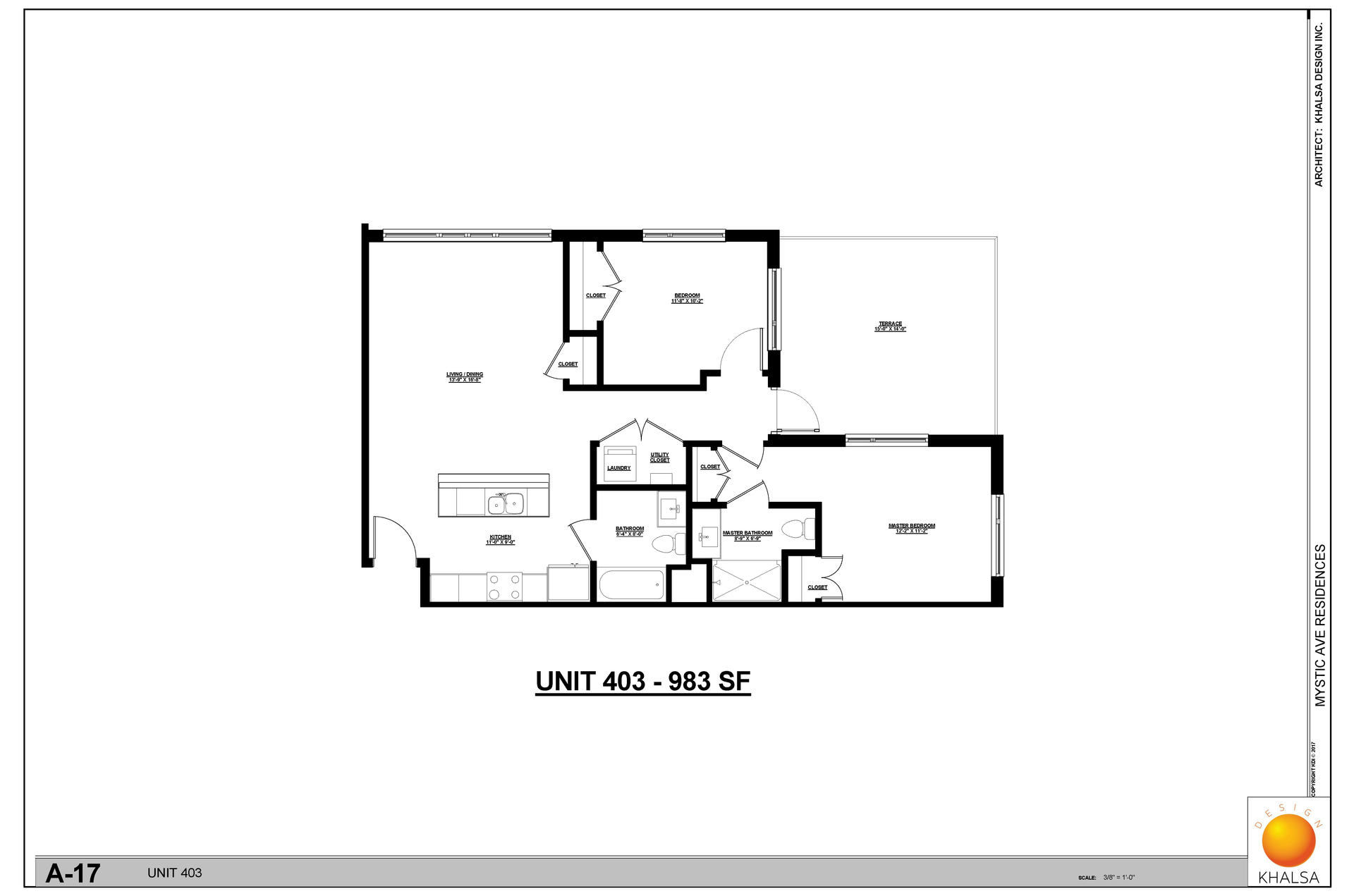 Floor plan: 2 Bed · 2 Bath
Unit 403 - 983 SF