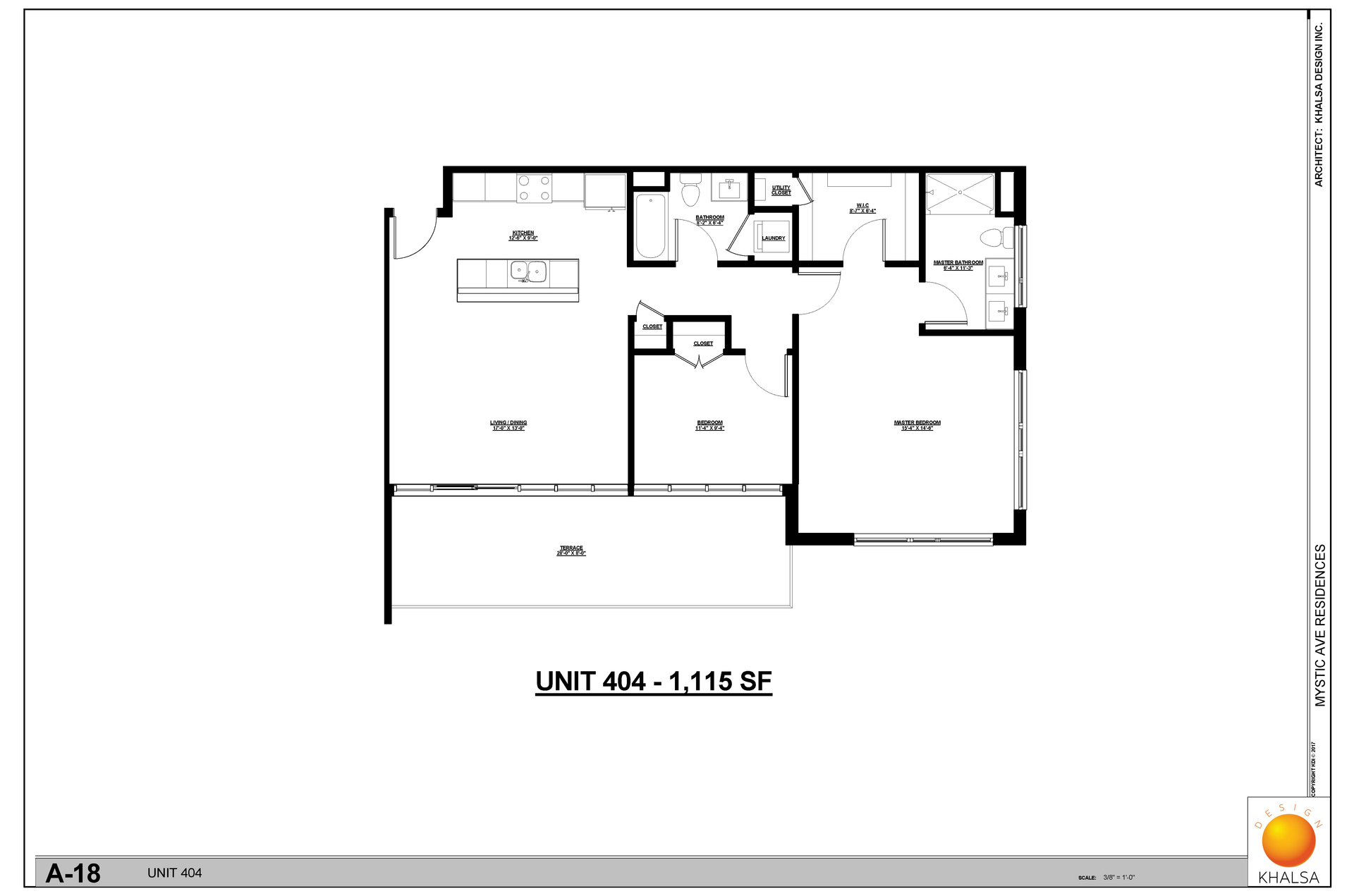 Floor plan: 2 Bed · 2 Bath
Unit 404 - 1,115 SF