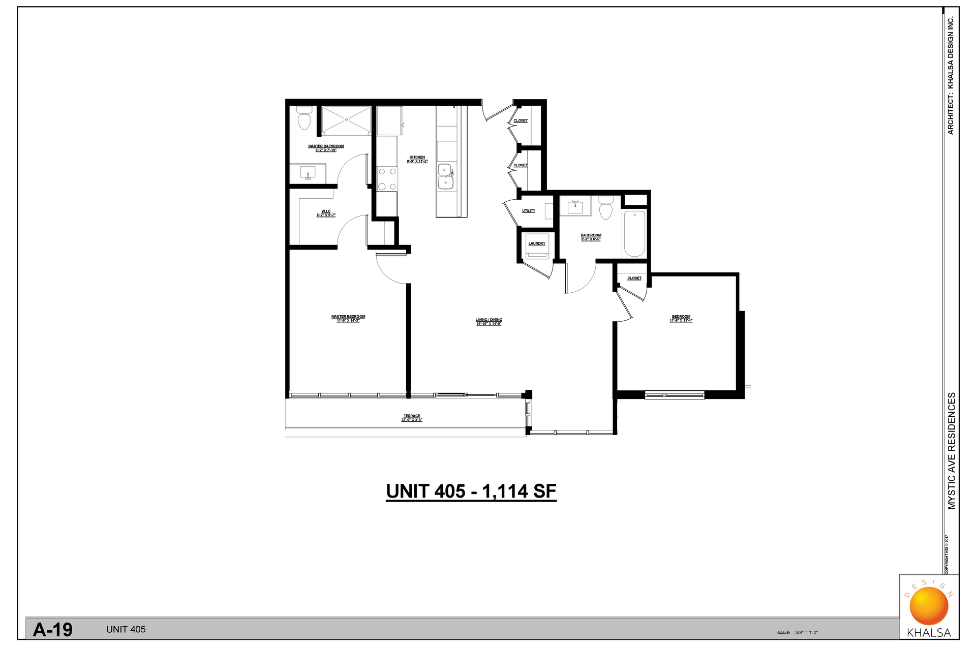 Floor plan: 2 Bed · 2 Bath
Unit 405 - 1,114 SF