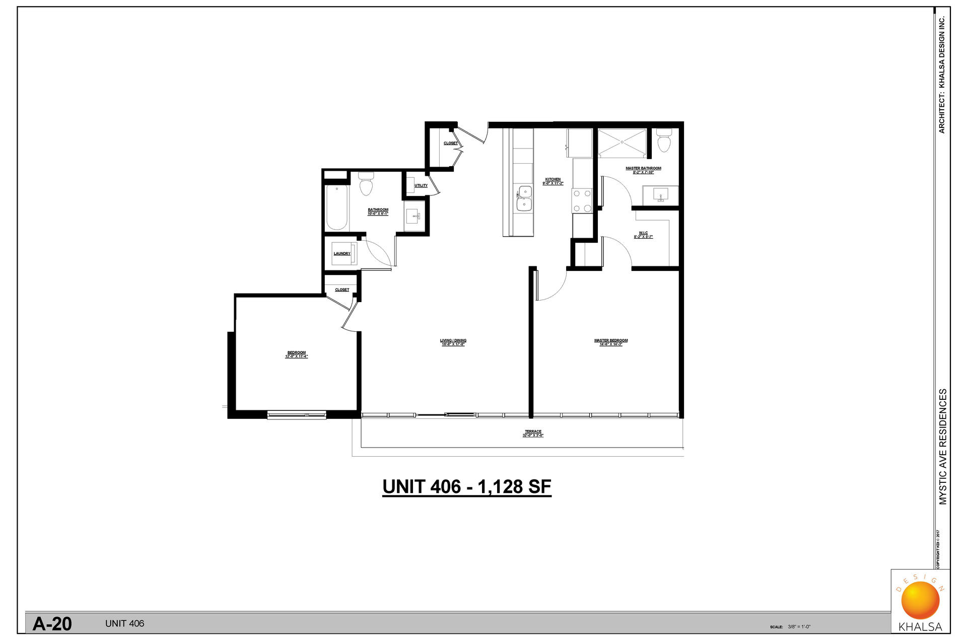 Floor plan: 2 Bed · 2 Bath
Unit 406 - 1,128 SF