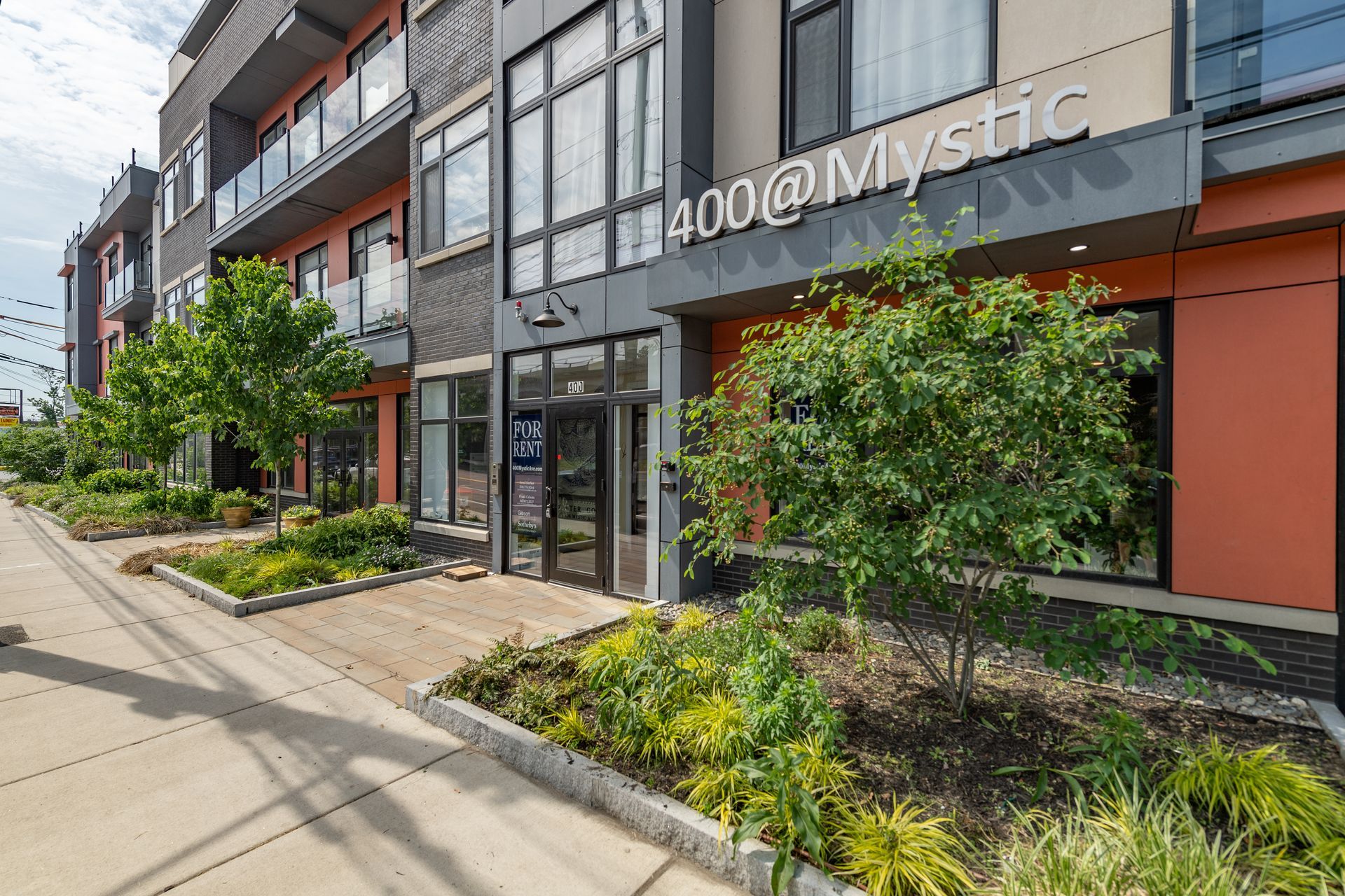 Exterior view of the apartment building 