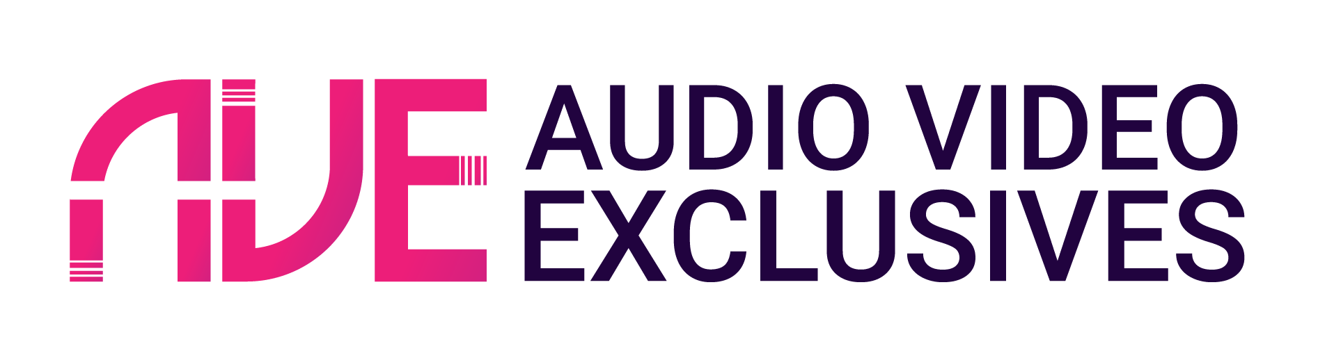 A logo for Audio Video Exclusives with a sound wave in the background