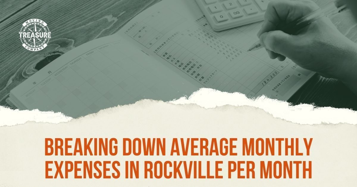 Person calculating expenses with a calculator and ledger, text 