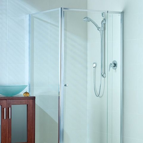 A Bathroom With a Shower Stall and a Sink — Maryborough Bay Glass & Aluminium in Maryborough, QLD