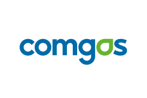 Um logotipo azul e verde para comgas em um fundo branco