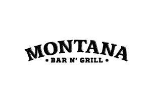 O logotipo do bar e grill de montana é preto e branco.