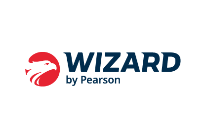 O logotipo da Wizard by Pearson tem uma águia vermelha.