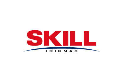 Um logotipo vermelho e azul para a skill idiomas
