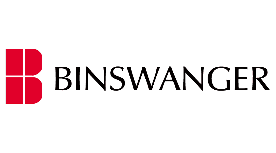O logotipo da binswanger é vermelho e preto em um fundo branco.