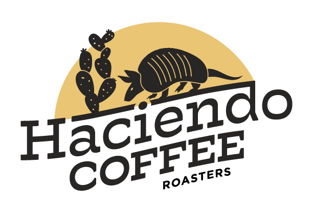 A logo for haciendo coffee roasters with an armadillo and cactus
