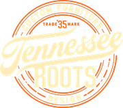 A logo for tennessee roots that says custom furniture trade 35 mark