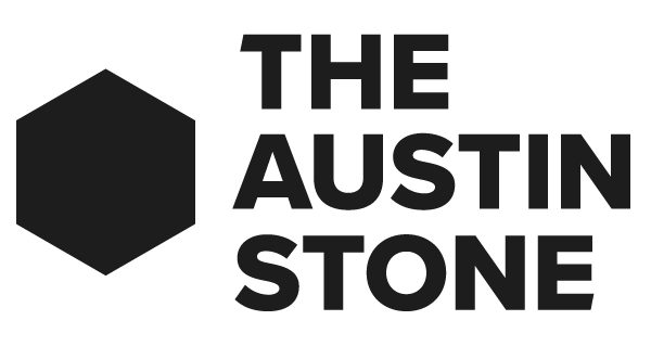 A black and white logo for the austin stone
