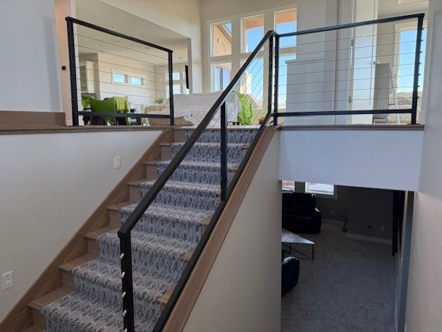 Custom Modern Interior Railing With Stainless Steel Cable Pickets In Dike, IA